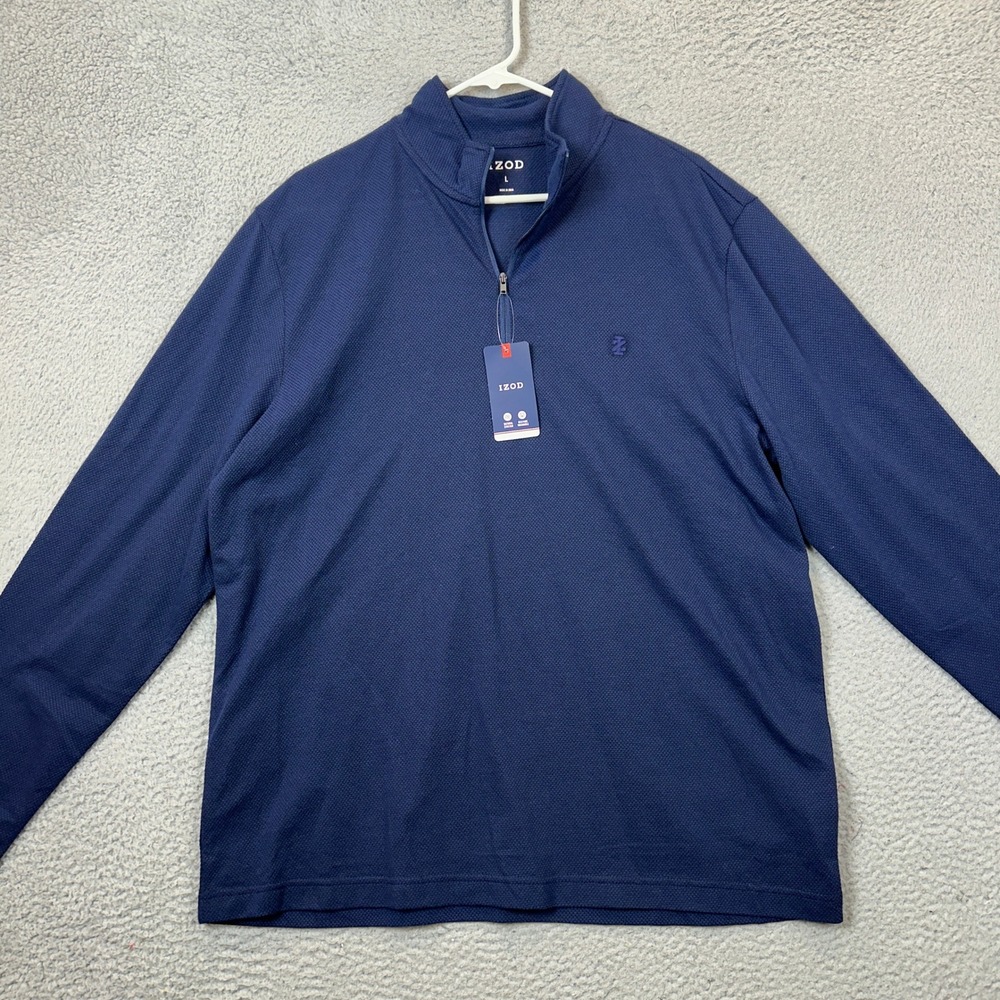IZOD Pullover Mens Performance Large 1/4 zip Blue Textured NEW